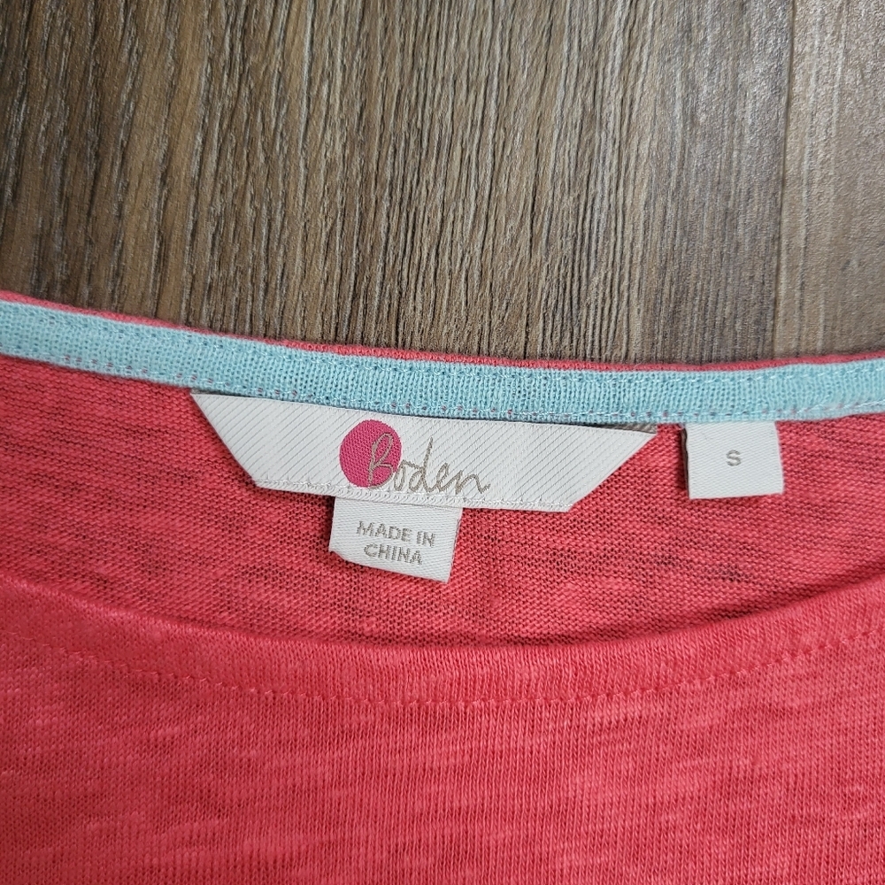 Boden linen 3/4 sleeve ruffle bottom bell sleeve top blouse size small boat neck - Picture 5 of 11